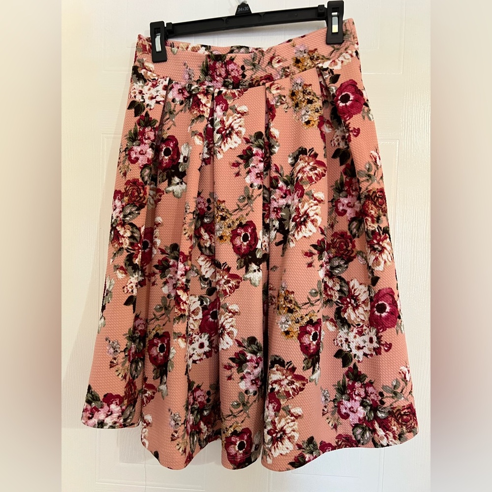 Haute Monde Pink Pleated A-Line Skirt Knee-Length